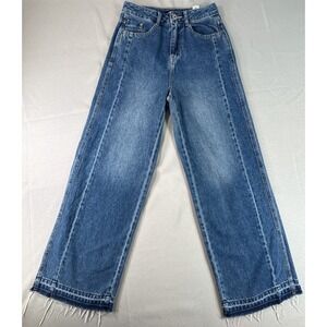 Wide Leg Jeans Womens S Semir High Rise Frayed Raw Hem Medium Wash Blue Baggy
